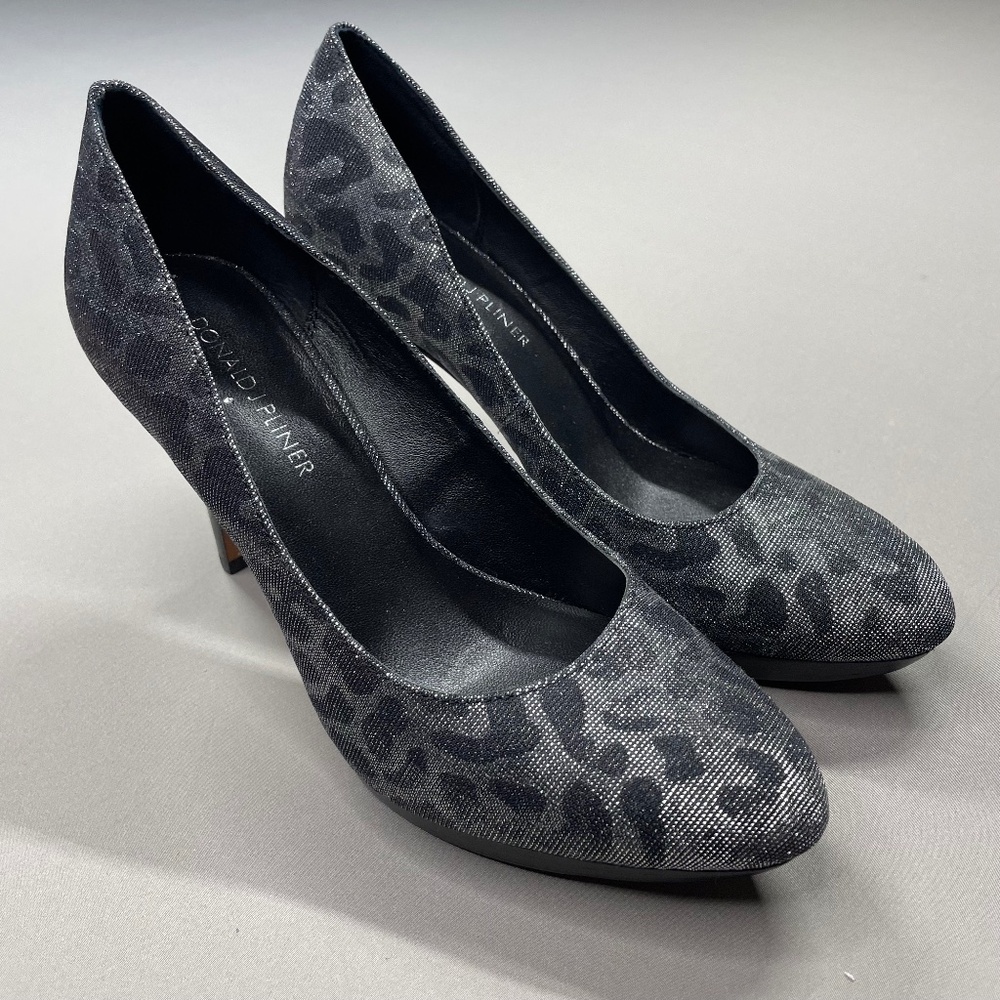 NEW Donald J Pliner Heels Womens 7 black gray animal print elli pumps designer